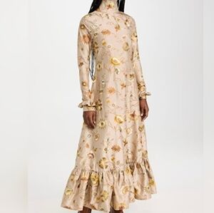 HOUSE OF AAMA Elegant Floral Beige Silk Dress With Floral Embroidery Size 6
